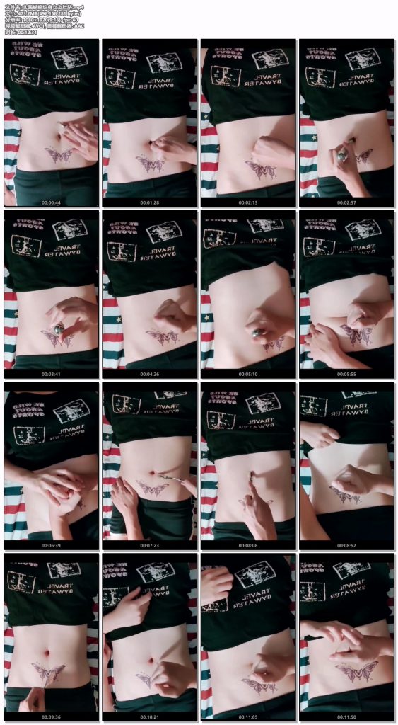 实践蝴蝶纹身女友肚脐