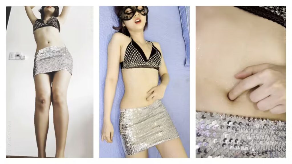 亮皮裙性感掏脐