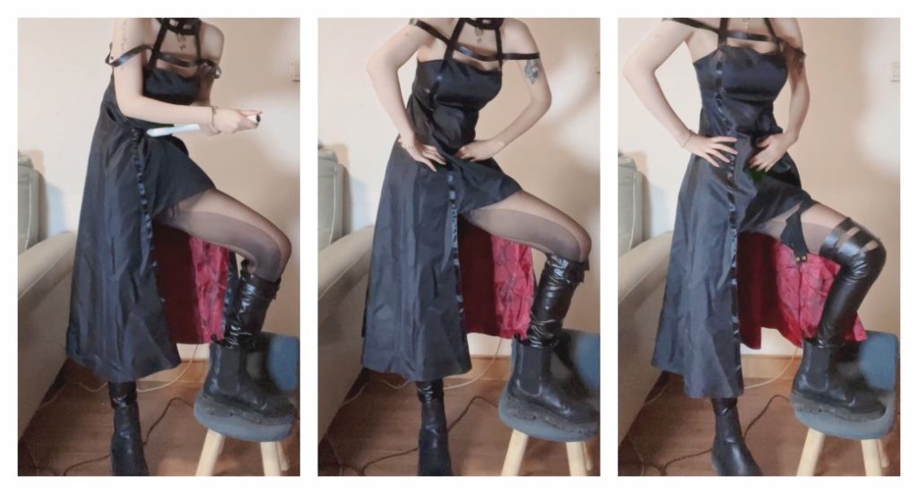 柠柠定制-黑色礼服黑丝长靴入腹捅腹