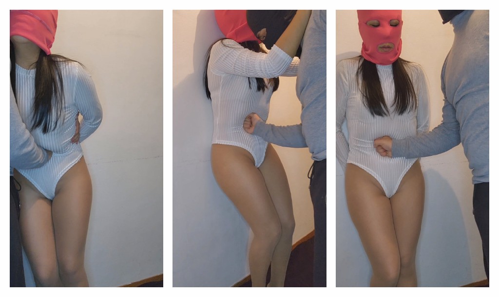 重击白色紧身泳衣丝袜肚子