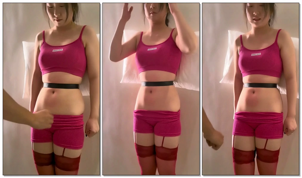 实践红衣黑丝勒腹小腹重击