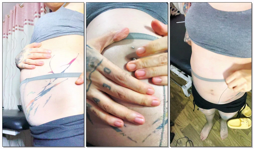 灰丝大肚扣肚脐撑大肚子