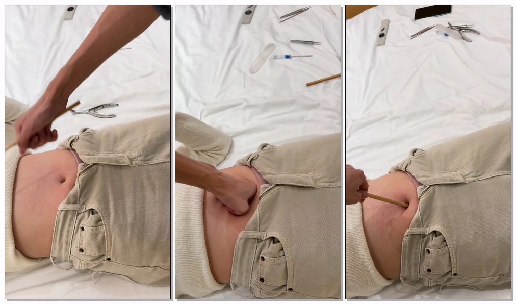 中国白毛衣女大被虐腹脐