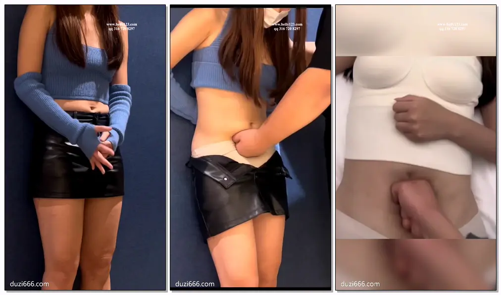 实践皮裤女技师丰满小腹小肚子+白色纯欲露脐装